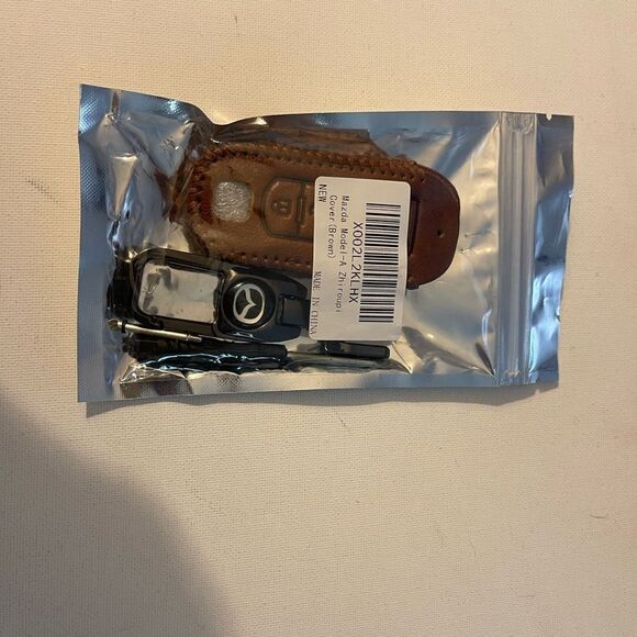 Mazda Key Fob Keychain in metal & Fob Case Cover in Brown Leather NWT - Picture 9 of 9